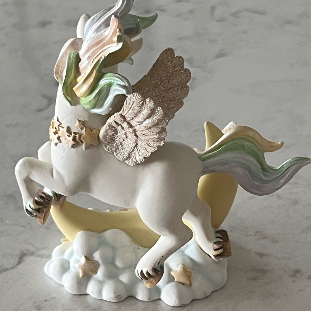 Pastel Unicorn on Yellow Crescent Moon Figurine - Picture 3 of 9